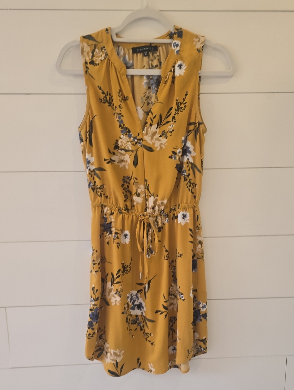 Dynamite Floral Sleeveless V-Neck Tie-Waist Dress